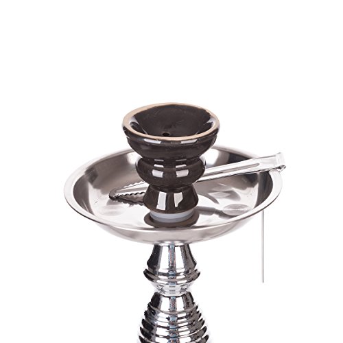 RMAN® Cachimbas shisha buenas 53 cm 2 Manguera agua tubo vidrio fumar manguera de silicona cuenco de cristal columna de humo, pinzas de carbón (negro)