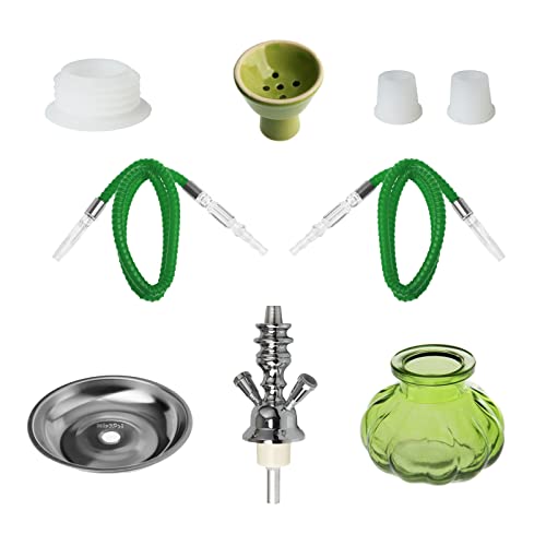 HIBRON® Cachimba shisha hookha pequeña 25cm 2 mangueras, kit de iniciación completa premium (verde)