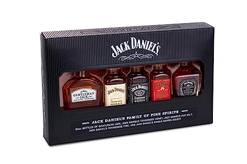 Jack Daniel's Tennessee Whiskey Pack 5 Botellas Miniaturas 50ml x 5, en Una Caja Para Regalar