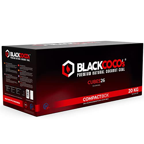 BLACKCOCO's - 20KG Carbón Natural de Coco Premium Cachimba y BBQ - Briquetas de Carbón de Coco Shisha y Barbacoas – Cubos de Carbón Barbacoa y Narguile con Largo Tiempo de combustión