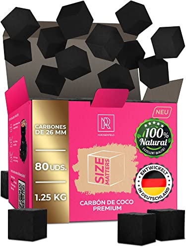 Carbon Cachimba Premium XL Coco Carbones para Cachimba & BBQ 1.25 Kg - 26 mm Shisha Carbón - 100% Certificado Mejor Calidad M. Rosenfeld