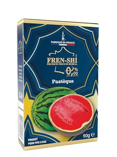 Frenshi - 50 G - Sandía/Pasteque - Cachimba Sabores (Sin hu.mo, Sin nico-tina) Sabor intenso, shisha ahumada densa. Bolsita de frescura. Fabricado en Francia