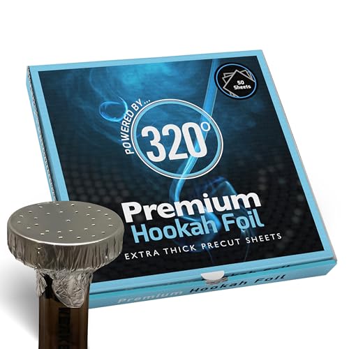 320° Premium Cachimba Hookah Shisha Foil de aluminio - Extra Thick Precut Sheets - 50 Hojas - 40 Micron Thick libre de nicotina