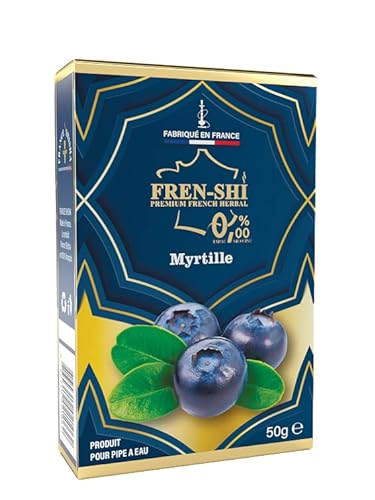 Frenshi - 50 G - Arándanos/Myrtille - Cachimba Sabores (0% Tabaco, 0% Nicotina) Sabor intenso, shisha ahumada densa. Bolsita de frescura. Fabricado en Francia